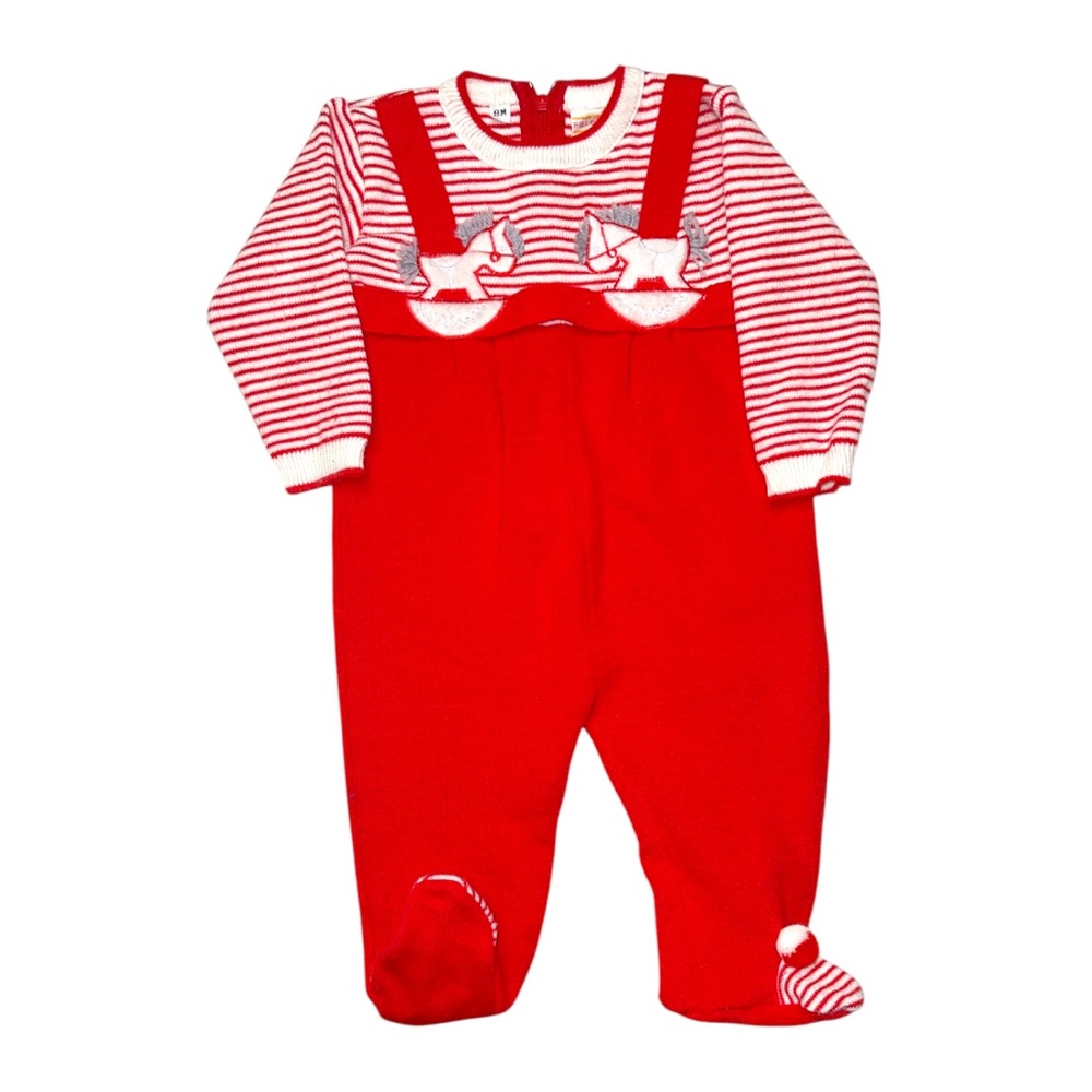 Friemanit Vintage Baby Knit Footed Romper | Size 9M